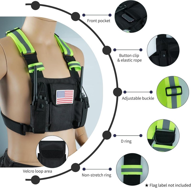 KUNN Radio Harness with Reflective Straps, Micro Rig Harness Chest Pack Tactical Vest Radio Holster Bag - Image 3